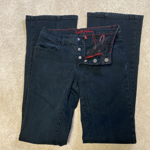 Bebe women’s black denim jeans snap detailing size 28 - Picture 4 of 12